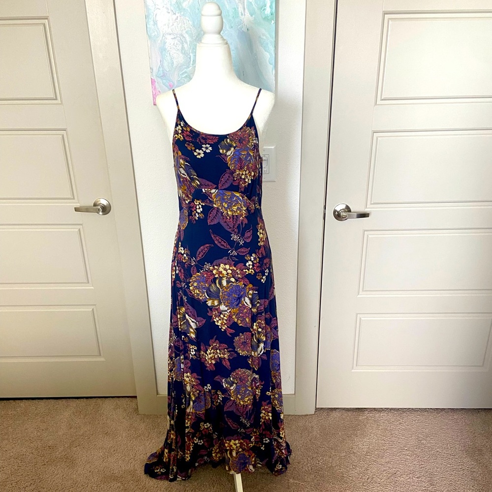 Floral Navy Maxi Slip Dress with Spaghetti Straps